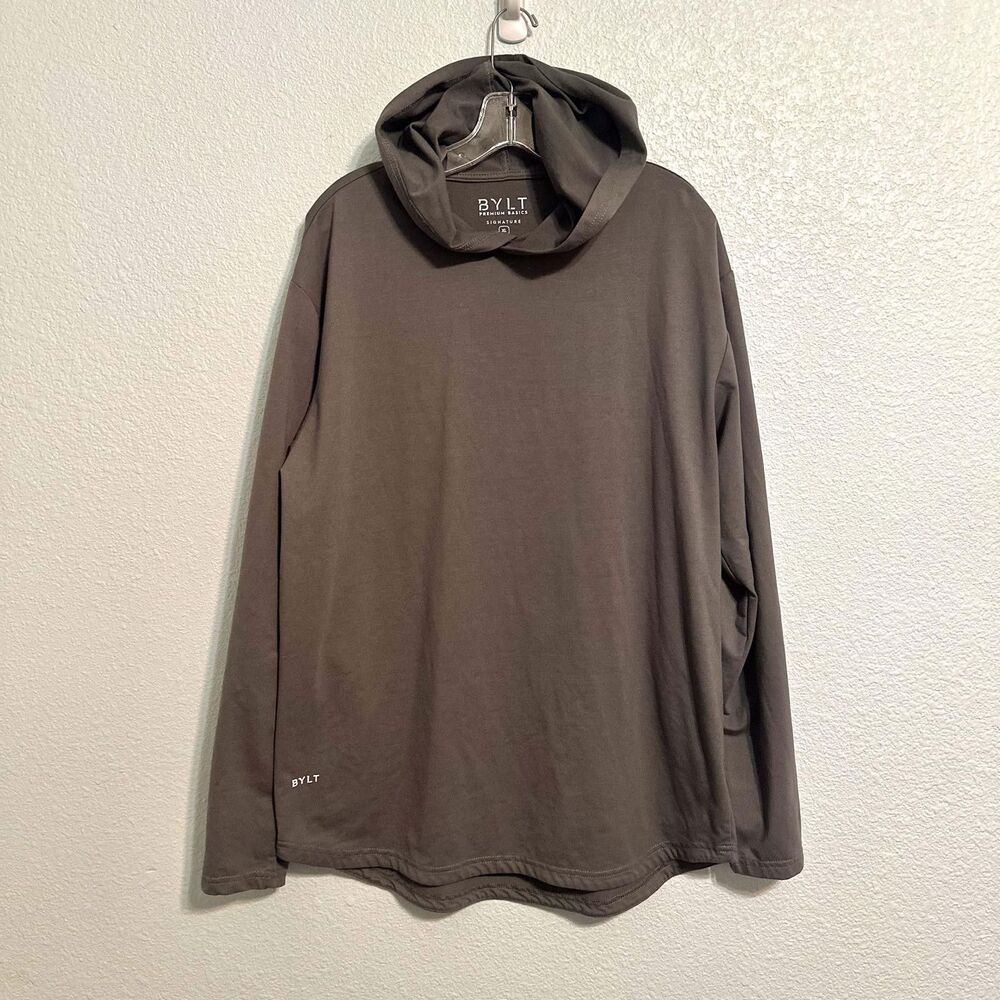 BYLT Hoodie Men XL Gray Long Sleeve Pullover Hooded Solid Cotton Blend